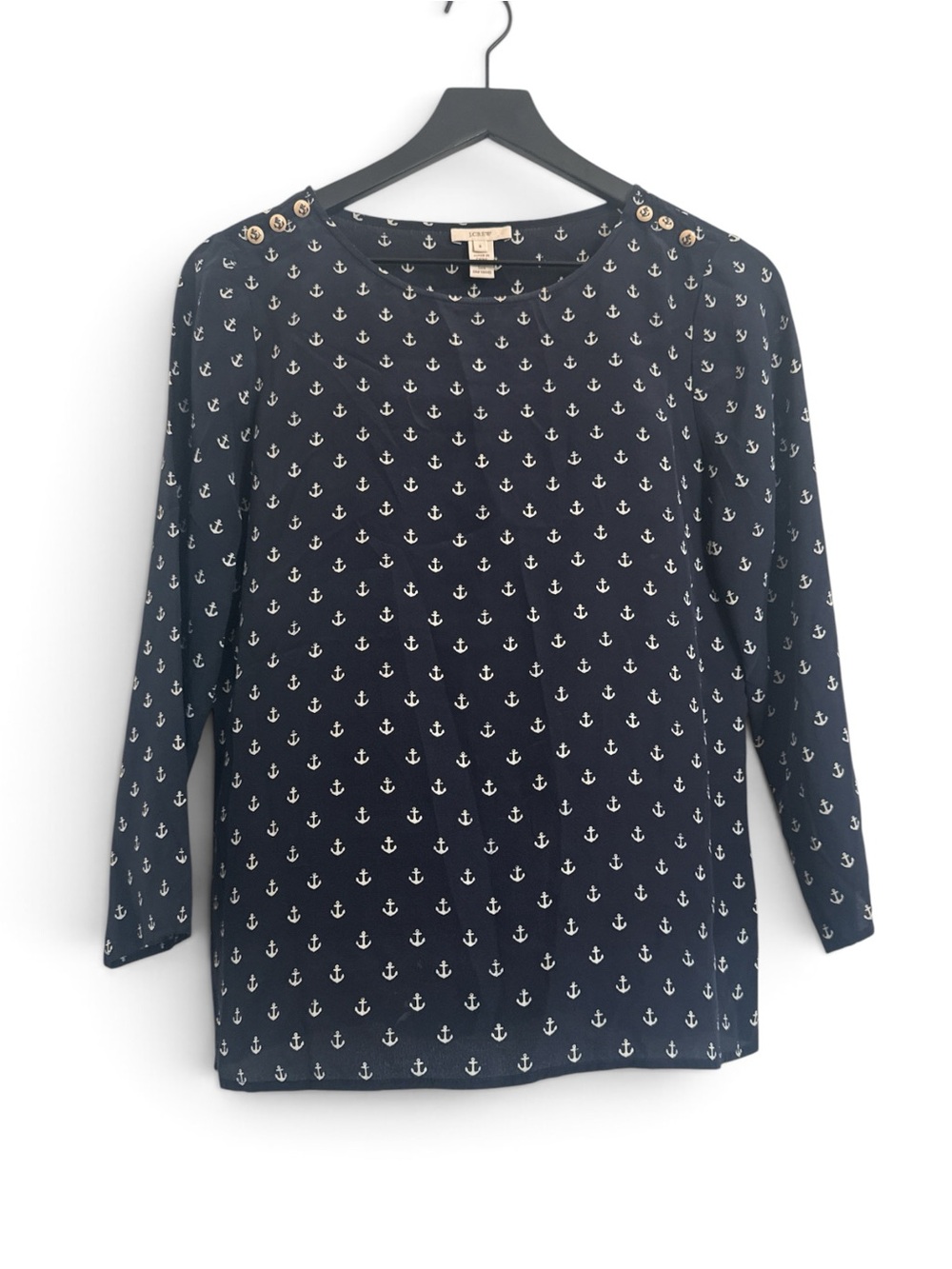 J. Crew Navy Long-Sleeve Anchor Print Top